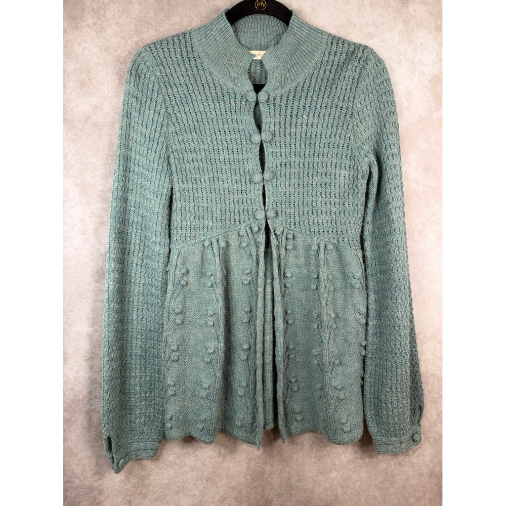 Anthropologie Sleeping on Snow Cardigan Small Sage Alpaca Blend Bobble Knit Boho